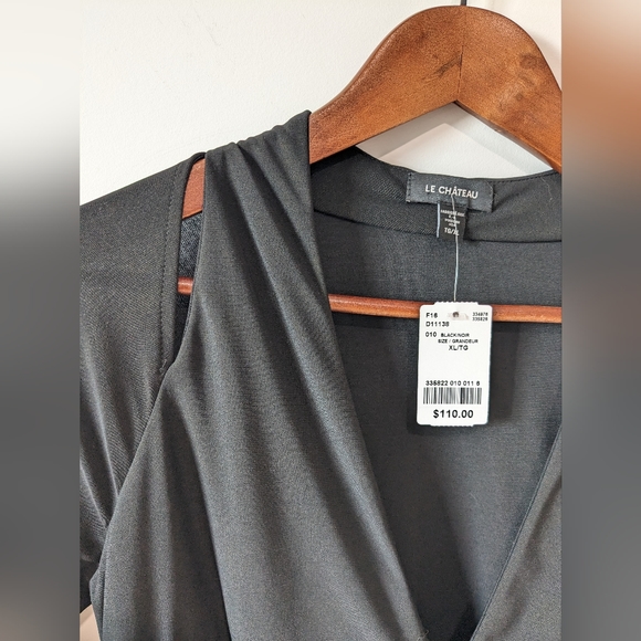 Le Château NWOT Black Asymmetrical Dress with Gold Shimmer - Picture 5 of 8